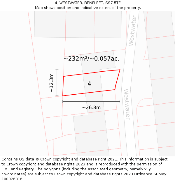 4, WESTWATER, BENFLEET, SS7 5TE: Plot and title map