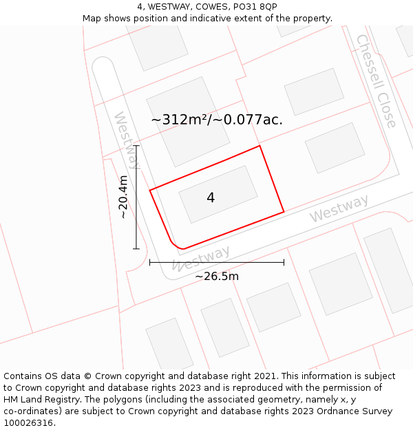 4, WESTWAY, COWES, PO31 8QP: Plot and title map