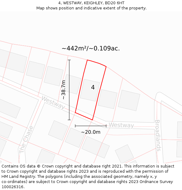 4, WESTWAY, KEIGHLEY, BD20 6HT: Plot and title map