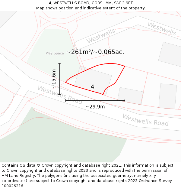 4, WESTWELLS ROAD, CORSHAM, SN13 9ET: Plot and title map