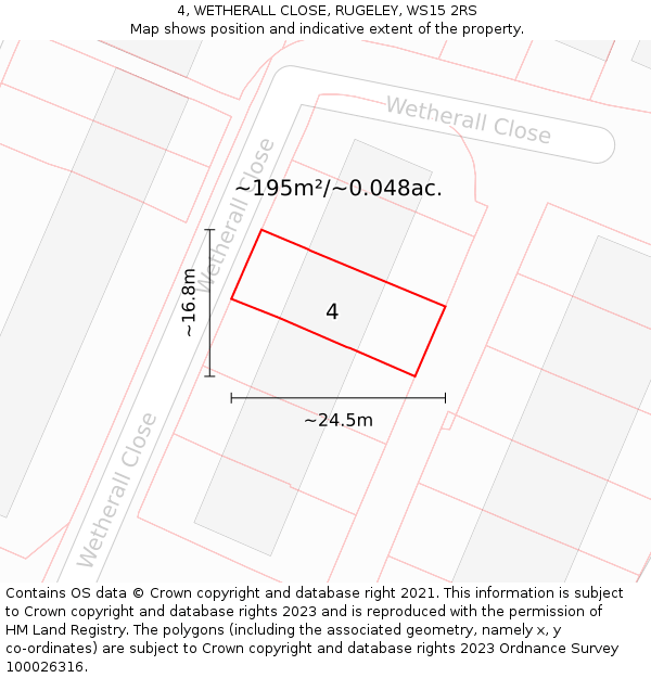 4, WETHERALL CLOSE, RUGELEY, WS15 2RS: Plot and title map