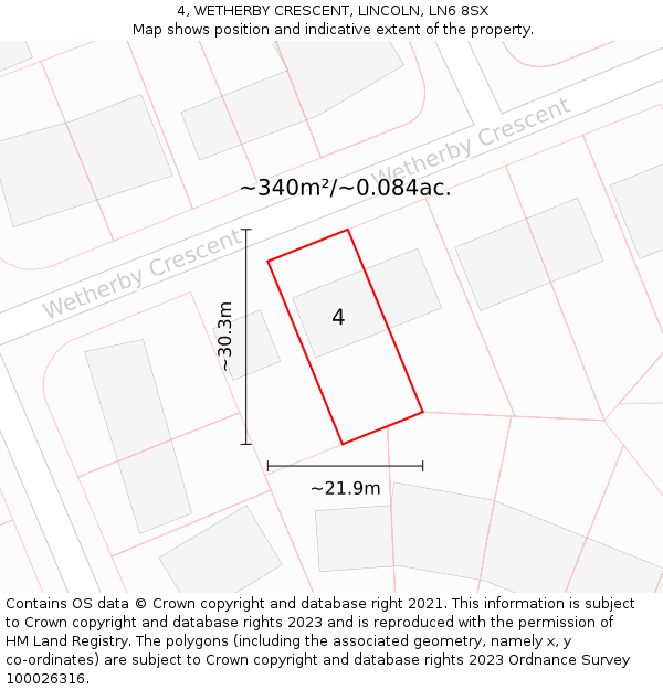 4, WETHERBY CRESCENT, LINCOLN, LN6 8SX: Plot and title map