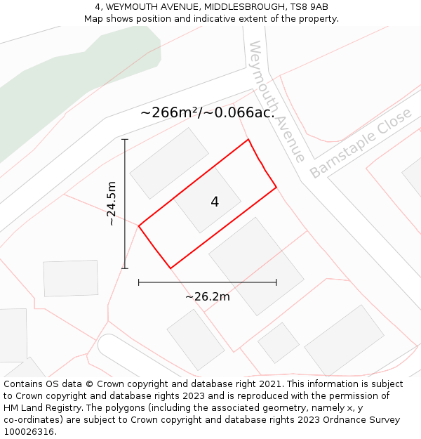 4, WEYMOUTH AVENUE, MIDDLESBROUGH, TS8 9AB: Plot and title map