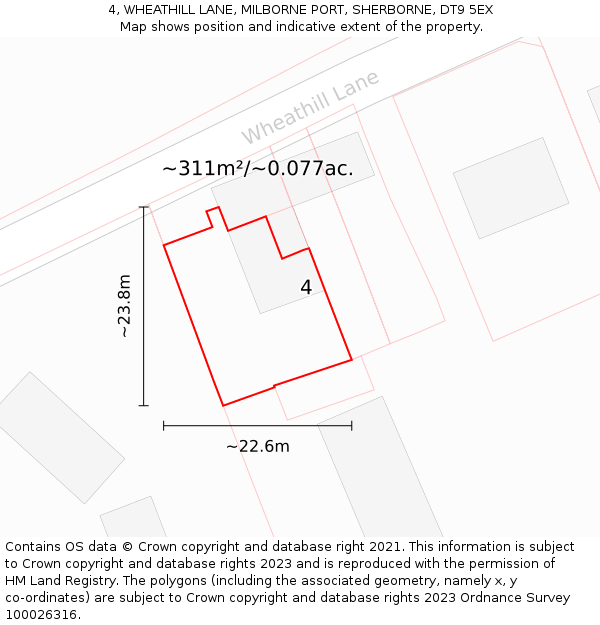 4, WHEATHILL LANE, MILBORNE PORT, SHERBORNE, DT9 5EX: Plot and title map