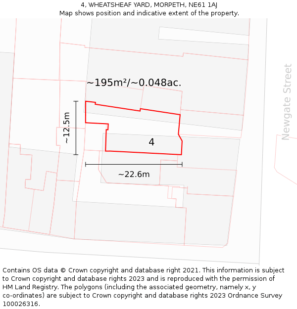 4, WHEATSHEAF YARD, MORPETH, NE61 1AJ: Plot and title map