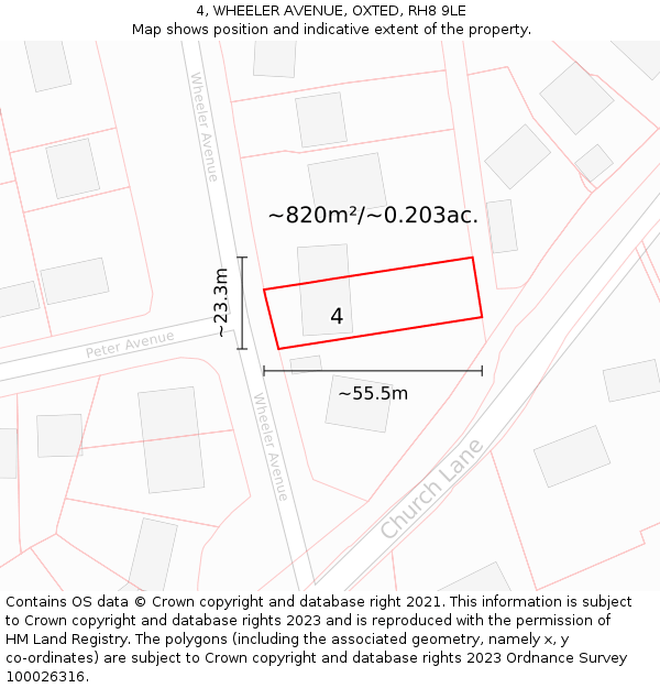 4, WHEELER AVENUE, OXTED, RH8 9LE: Plot and title map