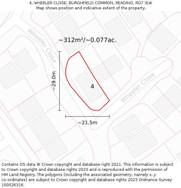 4, WHEELER CLOSE, BURGHFIELD COMMON, READING, RG7 3LW: Plot and title map