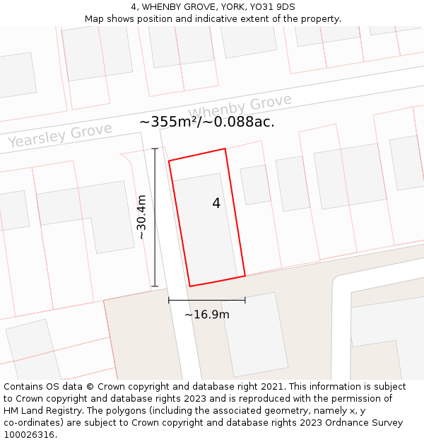 4, WHENBY GROVE, YORK, YO31 9DS: Plot and title map