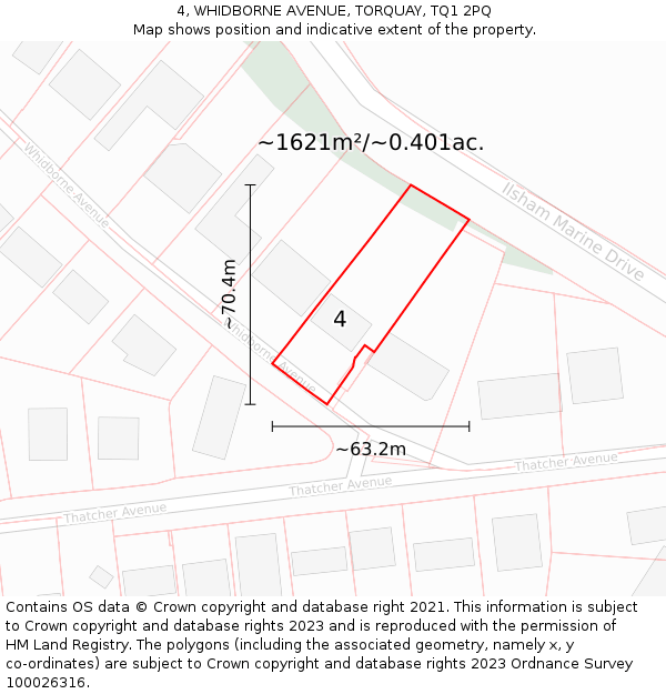 4, WHIDBORNE AVENUE, TORQUAY, TQ1 2PQ: Plot and title map