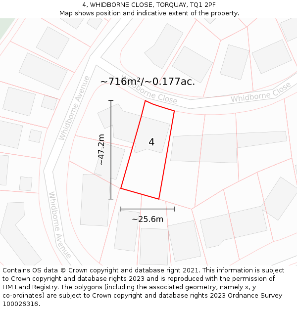 4, WHIDBORNE CLOSE, TORQUAY, TQ1 2PF: Plot and title map