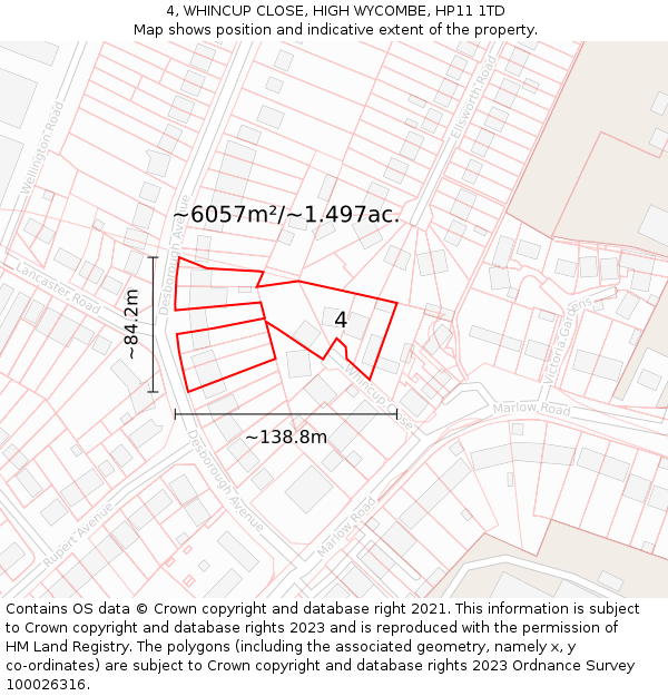 4, WHINCUP CLOSE, HIGH WYCOMBE, HP11 1TD: Plot and title map