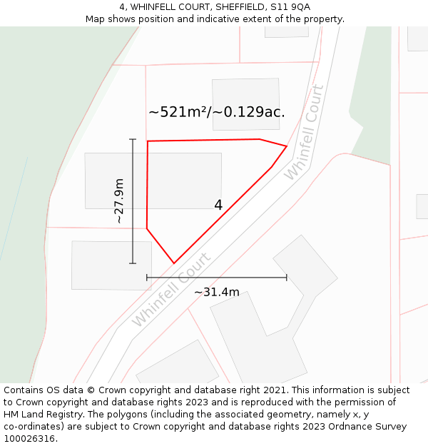 4, WHINFELL COURT, SHEFFIELD, S11 9QA: Plot and title map