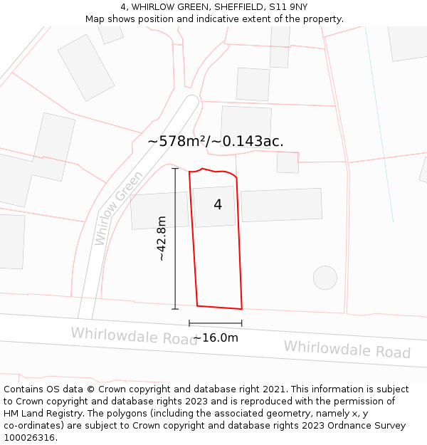 4, WHIRLOW GREEN, SHEFFIELD, S11 9NY: Plot and title map