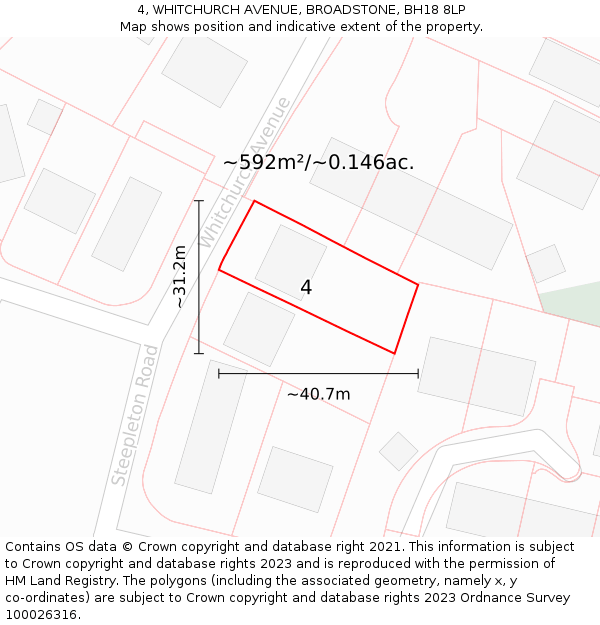 4, WHITCHURCH AVENUE, BROADSTONE, BH18 8LP: Plot and title map