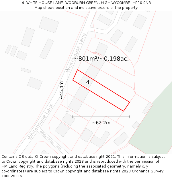 4, WHITE HOUSE LANE, WOOBURN GREEN, HIGH WYCOMBE, HP10 0NR: Plot and title map