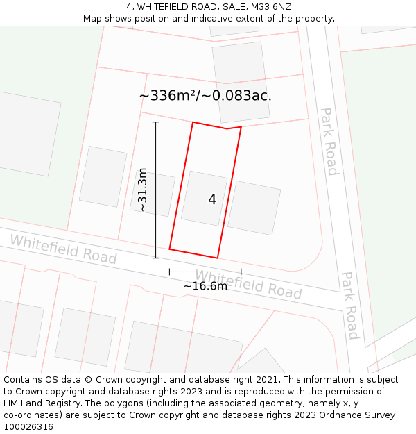 4, WHITEFIELD ROAD, SALE, M33 6NZ: Plot and title map