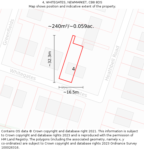 4, WHITEGATES, NEWMARKET, CB8 8DS: Plot and title map