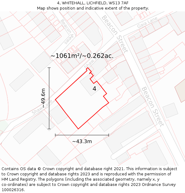 4, WHITEHALL, LICHFIELD, WS13 7AF: Plot and title map