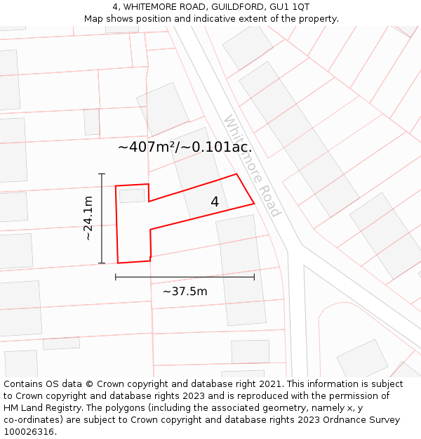 4, WHITEMORE ROAD, GUILDFORD, GU1 1QT: Plot and title map