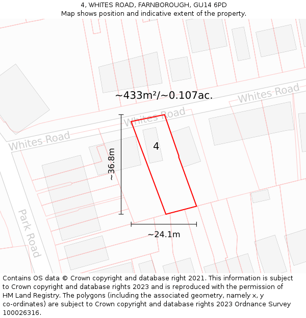 4, WHITES ROAD, FARNBOROUGH, GU14 6PD: Plot and title map