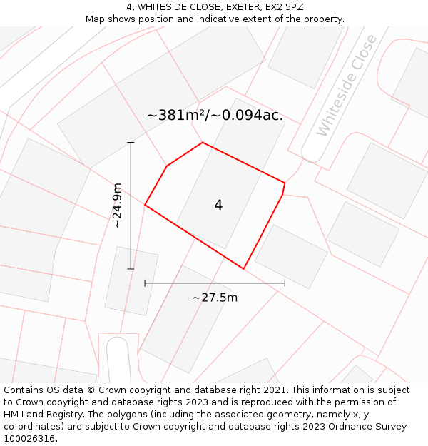 4, WHITESIDE CLOSE, EXETER, EX2 5PZ: Plot and title map
