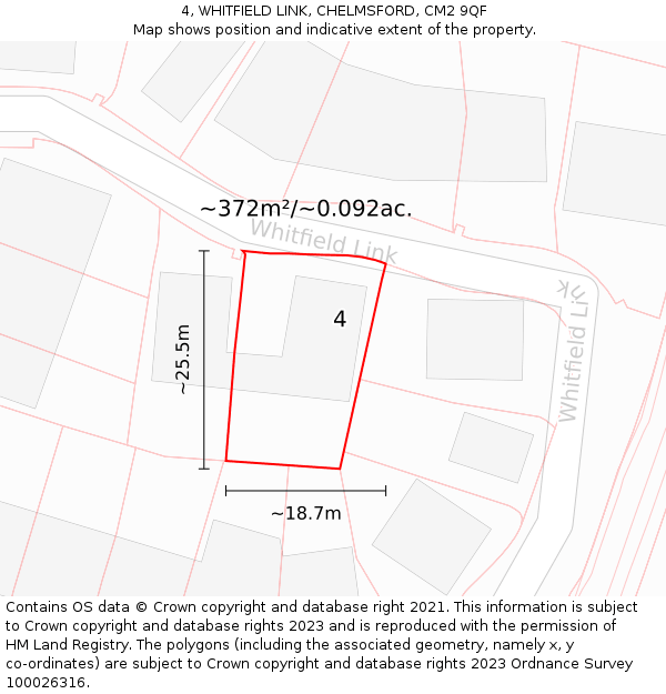 4, WHITFIELD LINK, CHELMSFORD, CM2 9QF: Plot and title map