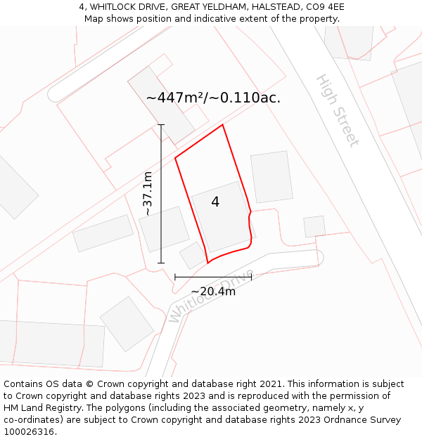 4, WHITLOCK DRIVE, GREAT YELDHAM, HALSTEAD, CO9 4EE: Plot and title map