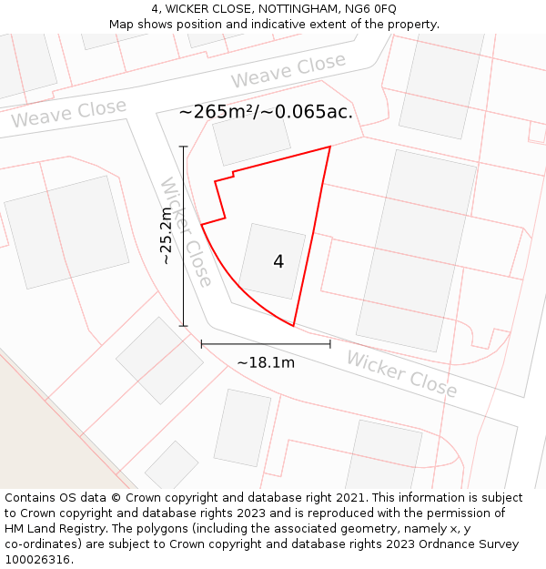 4, WICKER CLOSE, NOTTINGHAM, NG6 0FQ: Plot and title map