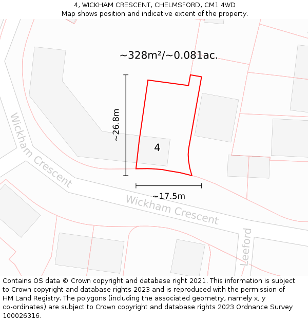 4, WICKHAM CRESCENT, CHELMSFORD, CM1 4WD: Plot and title map