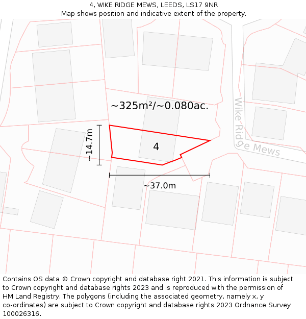 4, WIKE RIDGE MEWS, LEEDS, LS17 9NR: Plot and title map