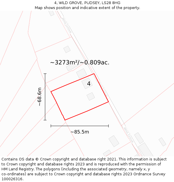 4, WILD GROVE, PUDSEY, LS28 8HG: Plot and title map