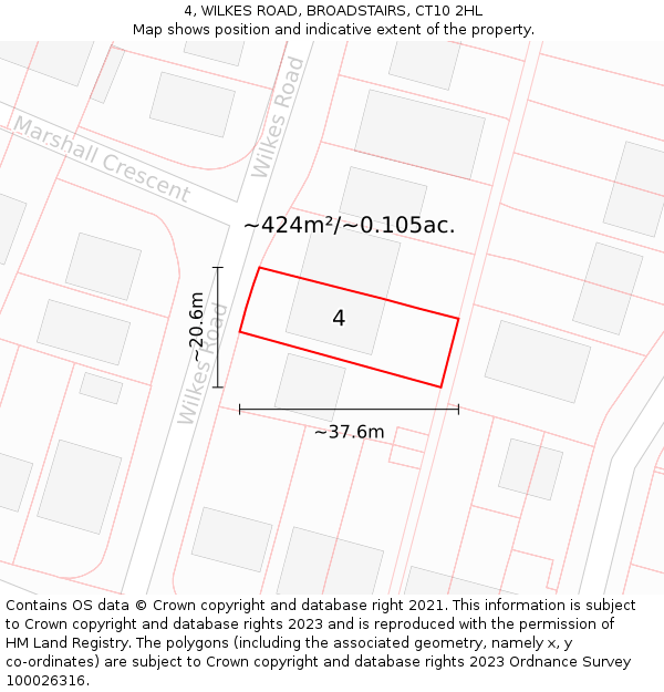 4, WILKES ROAD, BROADSTAIRS, CT10 2HL: Plot and title map