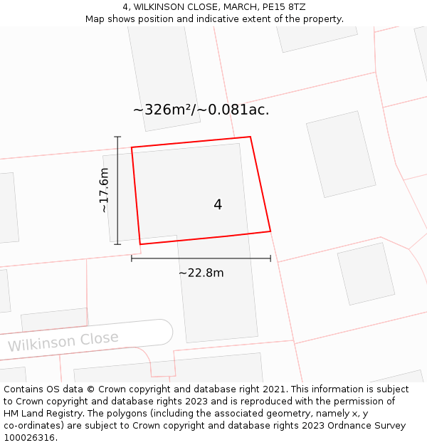 4, WILKINSON CLOSE, MARCH, PE15 8TZ: Plot and title map