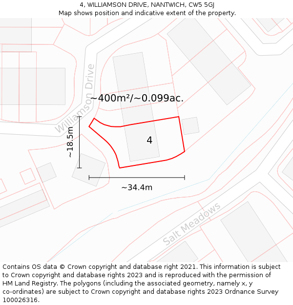 4, WILLIAMSON DRIVE, NANTWICH, CW5 5GJ: Plot and title map