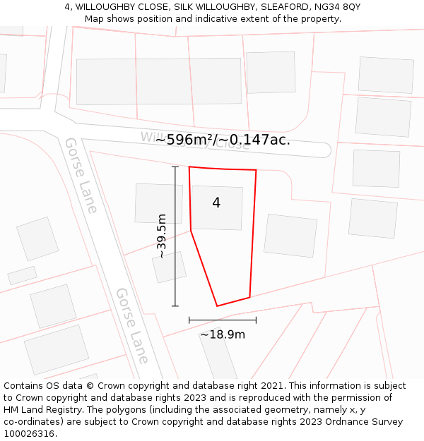 4, WILLOUGHBY CLOSE, SILK WILLOUGHBY, SLEAFORD, NG34 8QY: Plot and title map