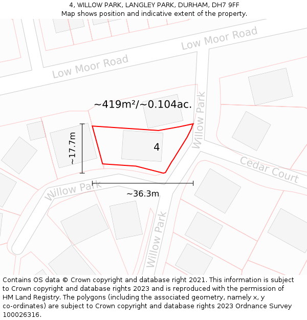 4, WILLOW PARK, LANGLEY PARK, DURHAM, DH7 9FF: Plot and title map