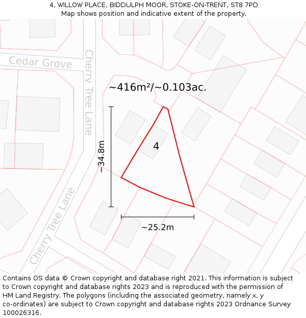 4, WILLOW PLACE, BIDDULPH MOOR, STOKE-ON-TRENT, ST8 7PD: Plot and title map