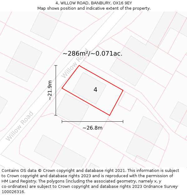 4, WILLOW ROAD, BANBURY, OX16 9EY: Plot and title map