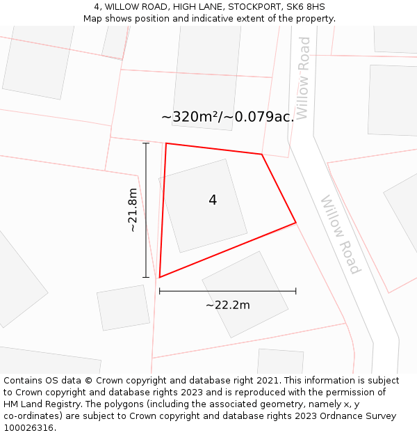 4, WILLOW ROAD, HIGH LANE, STOCKPORT, SK6 8HS: Plot and title map