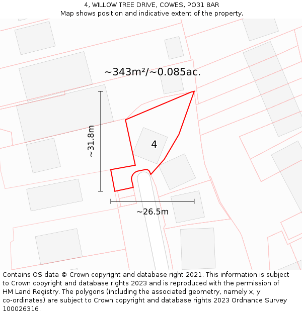 4, WILLOW TREE DRIVE, COWES, PO31 8AR: Plot and title map