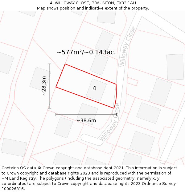 4, WILLOWAY CLOSE, BRAUNTON, EX33 1AU: Plot and title map