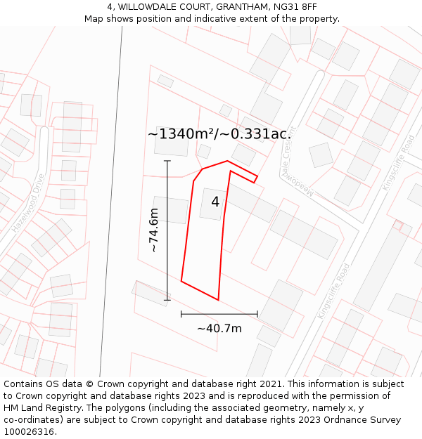 4, WILLOWDALE COURT, GRANTHAM, NG31 8FF: Plot and title map