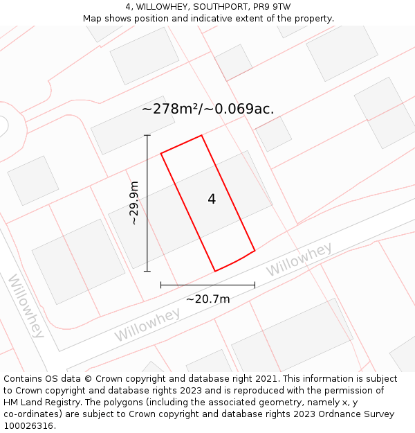 4, WILLOWHEY, SOUTHPORT, PR9 9TW: Plot and title map