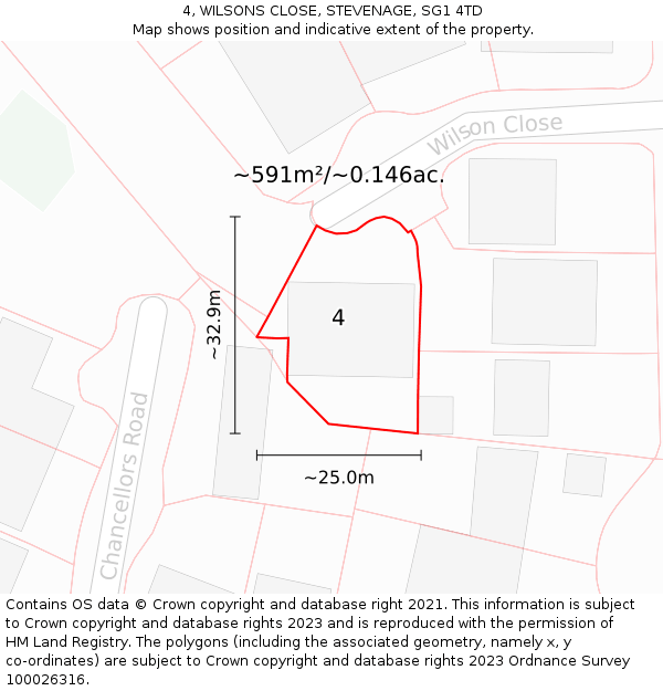 4, WILSONS CLOSE, STEVENAGE, SG1 4TD: Plot and title map