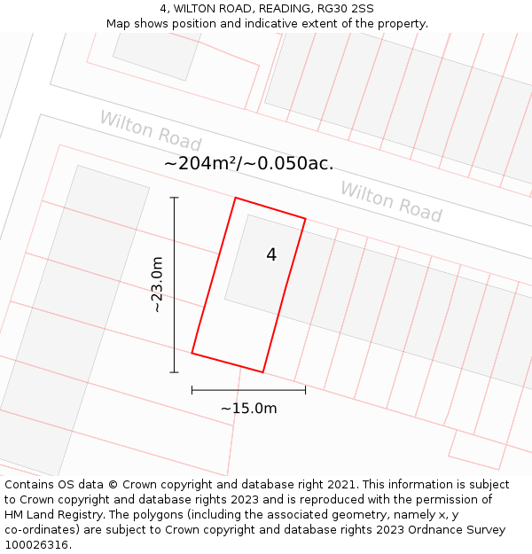 4, WILTON ROAD, READING, RG30 2SS: Plot and title map
