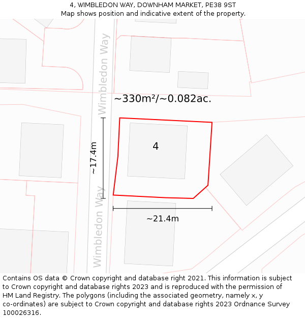 4, WIMBLEDON WAY, DOWNHAM MARKET, PE38 9ST: Plot and title map