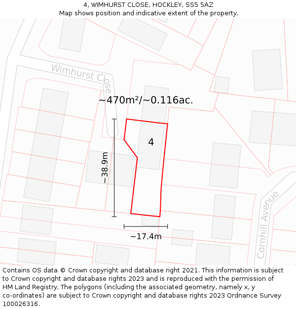 4, WIMHURST CLOSE, HOCKLEY, SS5 5AZ: Plot and title map