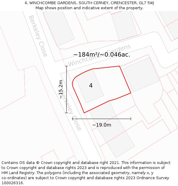 4, WINCHCOMBE GARDENS, SOUTH CERNEY, CIRENCESTER, GL7 5WJ: Plot and title map