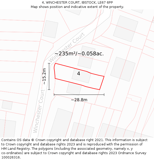 4, WINCHESTER COURT, IBSTOCK, LE67 6PP: Plot and title map