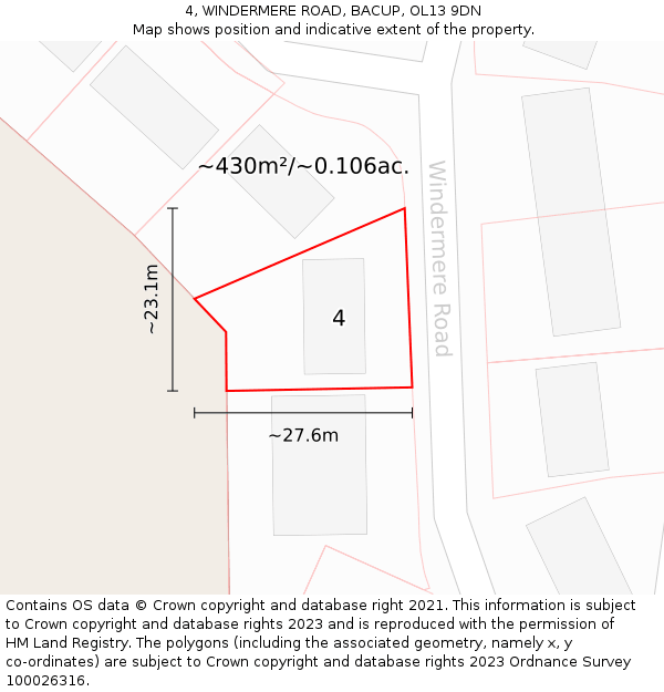 4, WINDERMERE ROAD, BACUP, OL13 9DN: Plot and title map